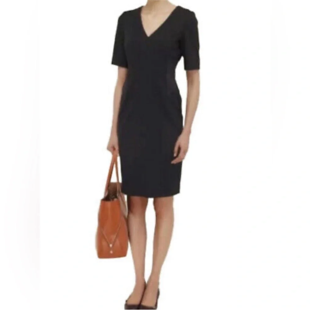 BROOKS BROTHERS VNECK SHORT SLEEVE NAVY BLUE PONTE FITTED CAREERWEAR DRESS 4